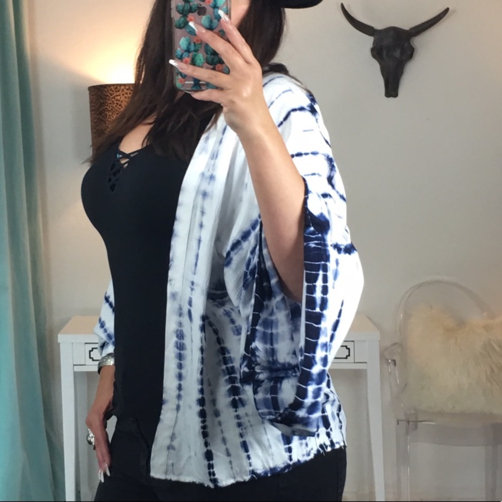 Tie-Dye Kimono Duster Statement Sleeve Duster 70s - Picture 2 of 8